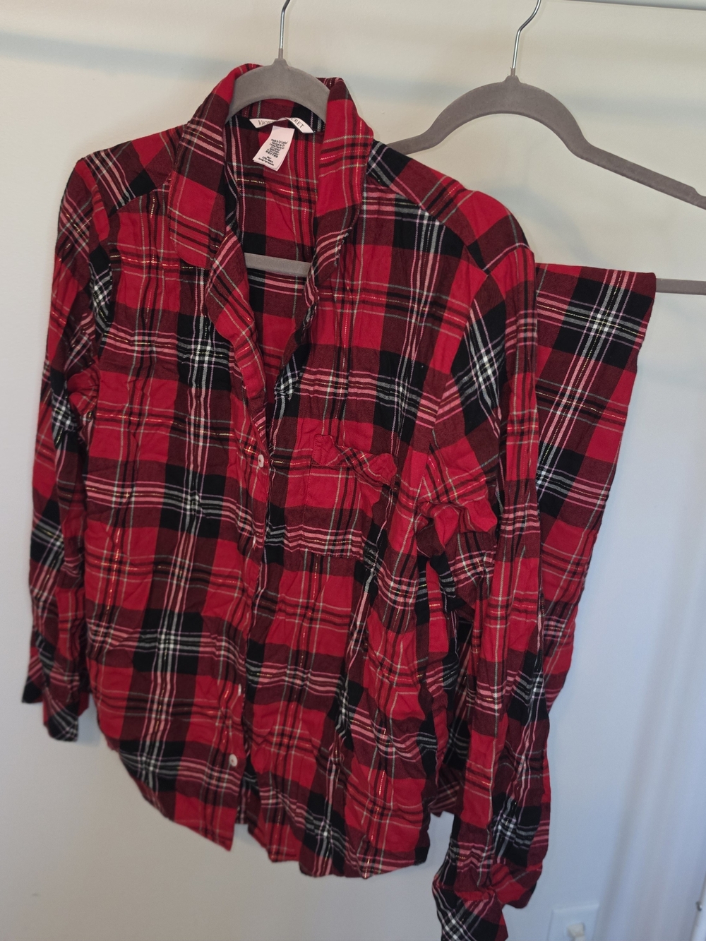 Victoria's Secret Red and Black Plaid Button-Down Shirt